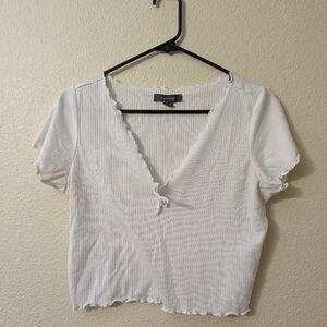 White V-neck Crop Top with Tie